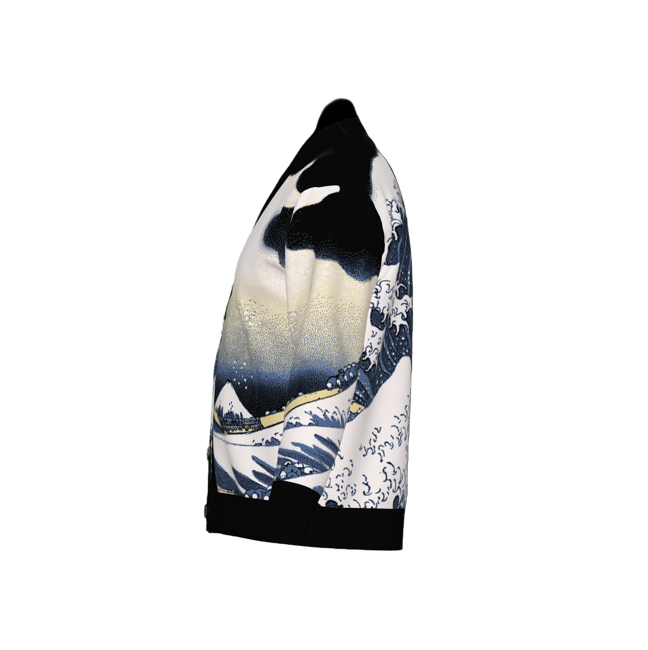 Knitted cardigan with Great wave design on a white background