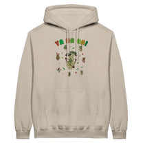 Sand Zelda hoodie with a colorful Hestu and Koroks graphic design on a white background
