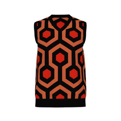 Overlook Hotel Carpet Pattern Knitted Sweater Vest – Horror Inspired V-Neck Knit