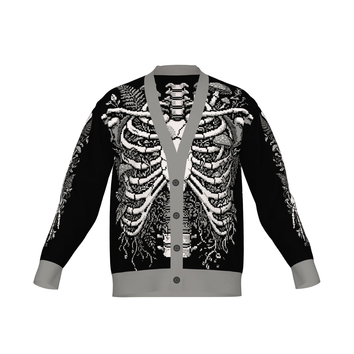 Overgrown Ribcage Cardigan - Gothic Botanical Skeleton Knitwear