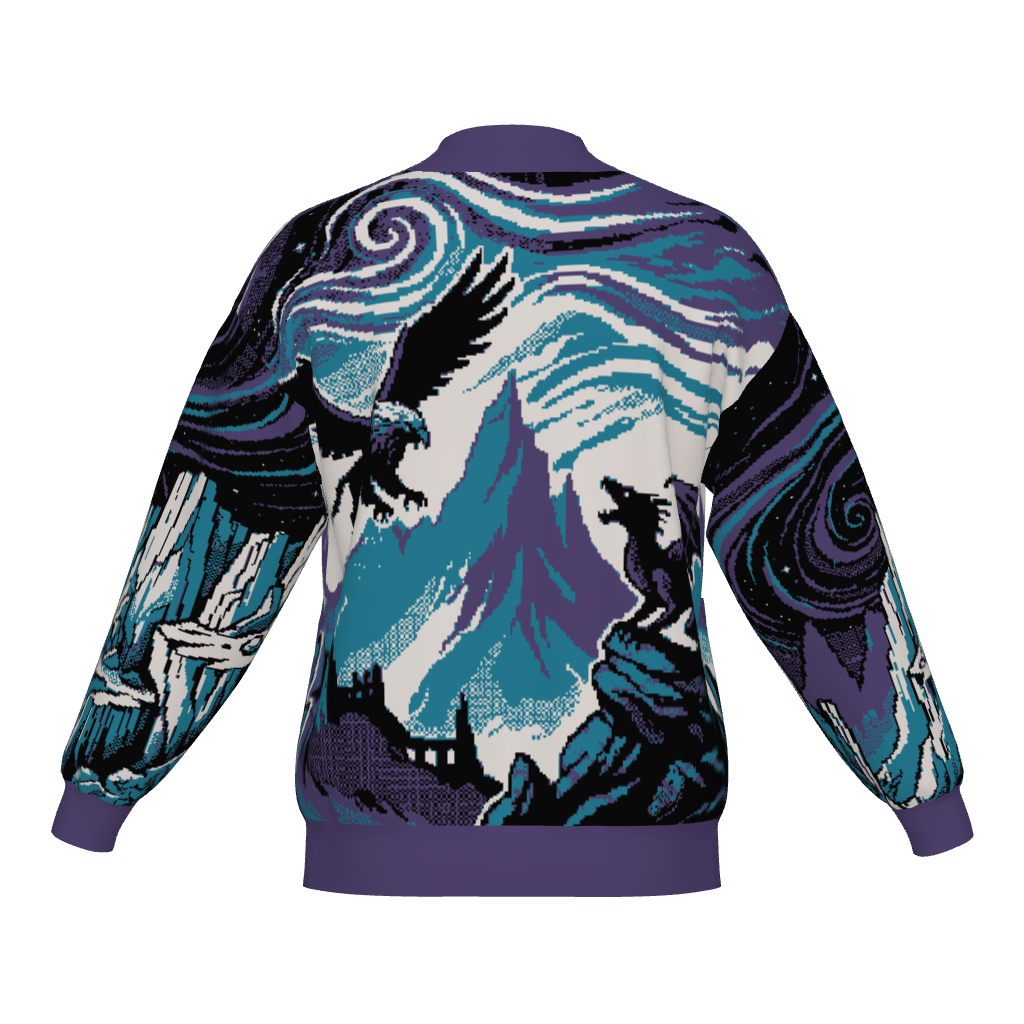 Witcher Inspired Knitted Bomber Jacket - Pixel Art Fantasy Knitwear