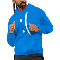 A person wears a blue hoodie featuring a white graphic resembling the classic Windows Blue Screen of Death error message.