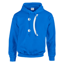 A blue hoodie displays a white graphic resembling a sad face referencing the Blue Screen of Death error message from classic Windows computers.
