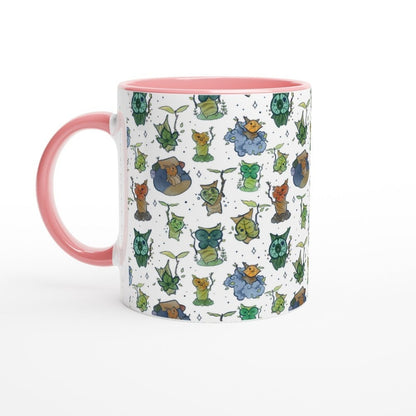 This 11oz ceramic mug features a repeating pattern of Korok characters from The Legend of Zelda: Breath of the Wild and Tears of the Kingdom.