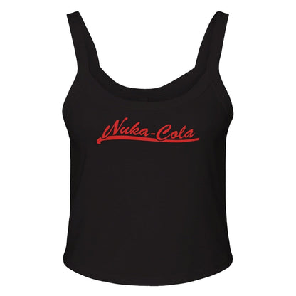 A black tank top displays "Nuka-Cola" in red script lettering, referencing the Fallout video game brand.