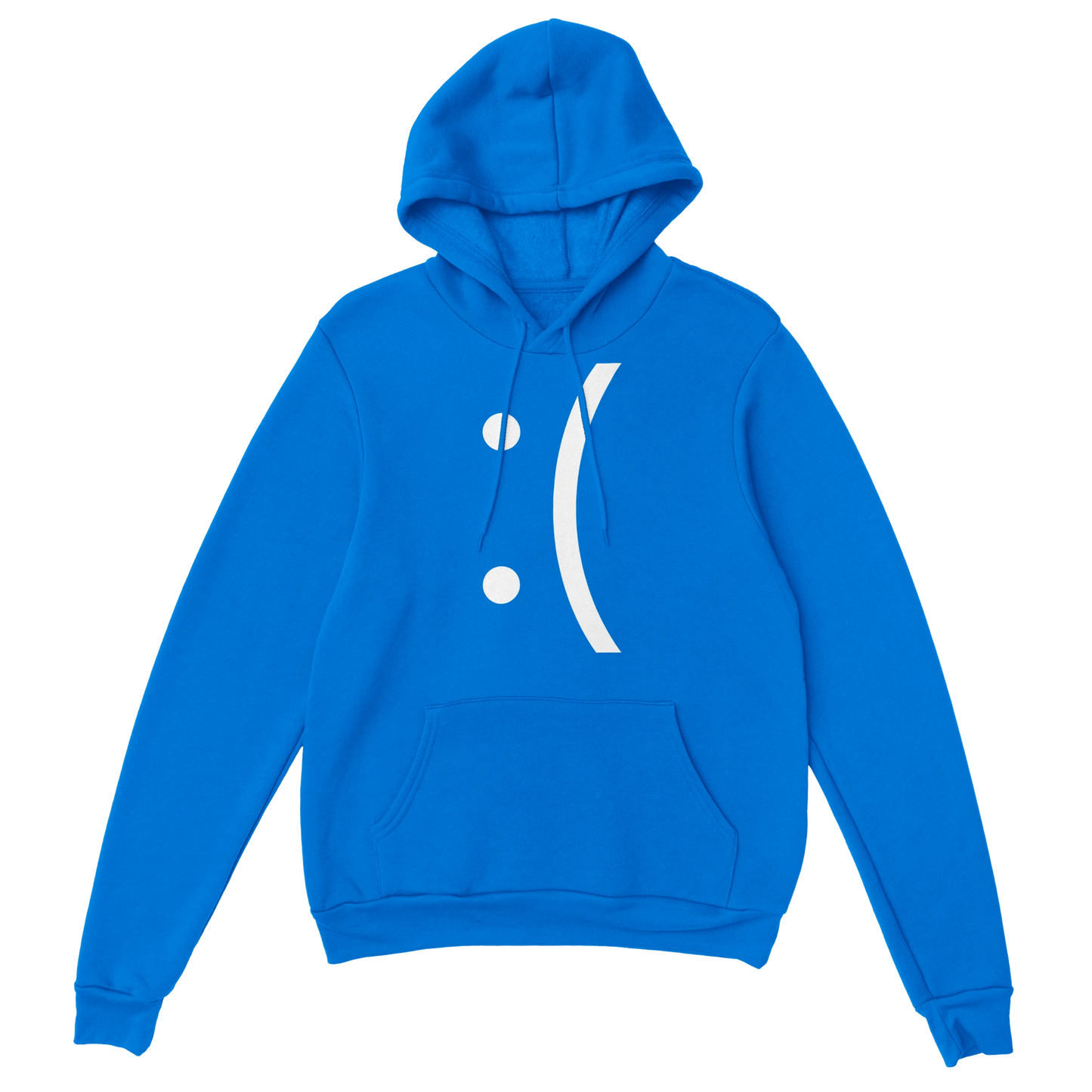 A blue hoodie features a white sad face emoticon referencing the Blue Screen of Death error message.