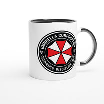 White mug with Umbrella Corporation logo on a white background