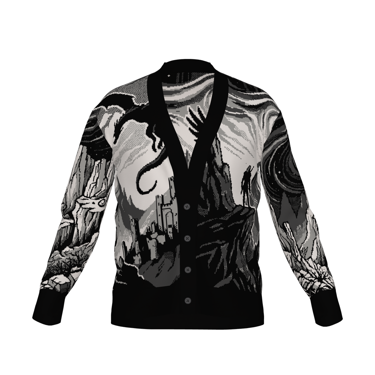 Witcher Inspired Knitted Cardigan - Pixel Art Fantasy Knitwear