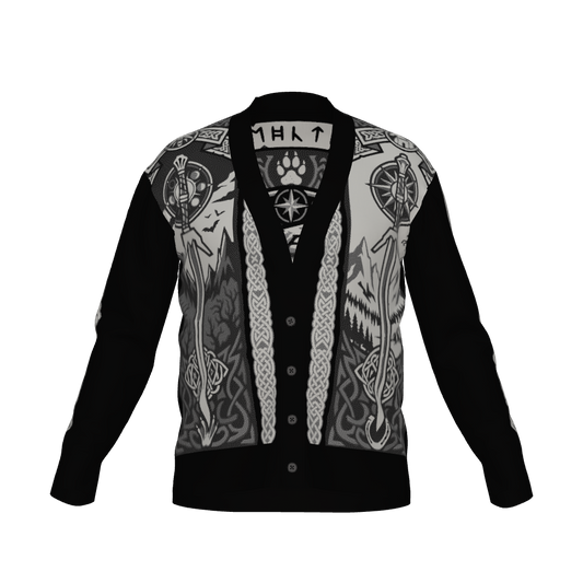 Witcher Inspired Knitted Cardigan - Wolf School Silver Sword Fantasy Knitwear