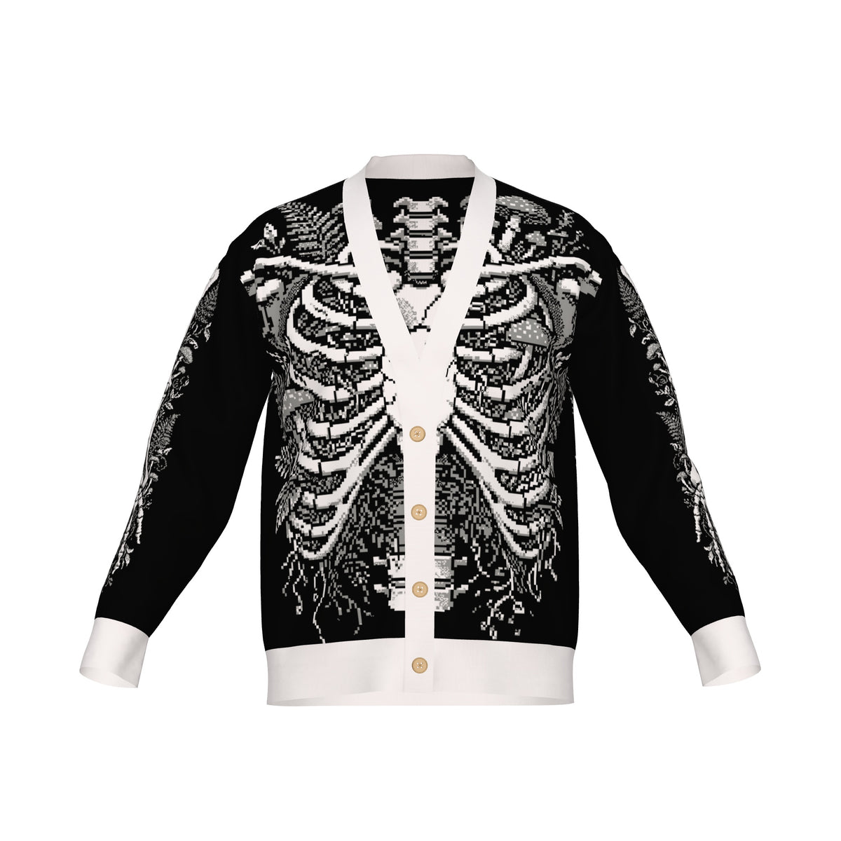 Overgrown Ribcage Cardigan - Gothic Botanical Skeleton Knitwear
