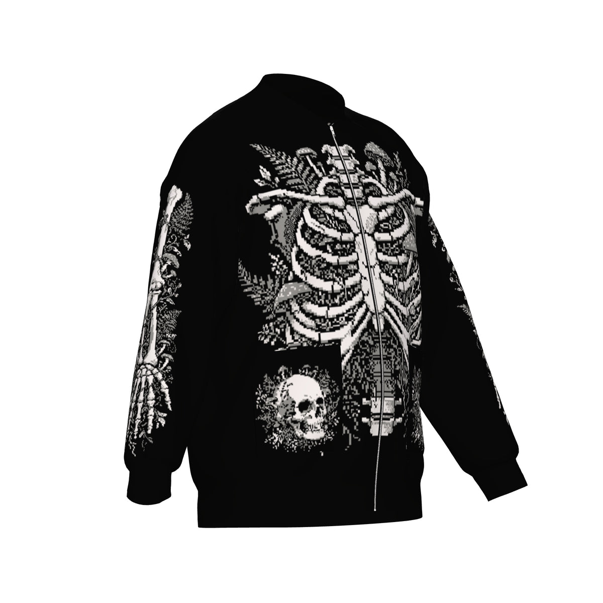Overgrown Ribcage Bomber Jacket - Gothic Botanical Skeleton Knitwear