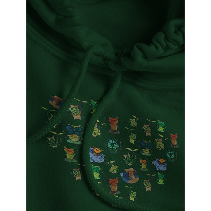 A close-up shows a green hoodie featuring a heart pattern of Korok characters from The Legend of Zelda: Tears of the Kingdom and Breath of the Wild.