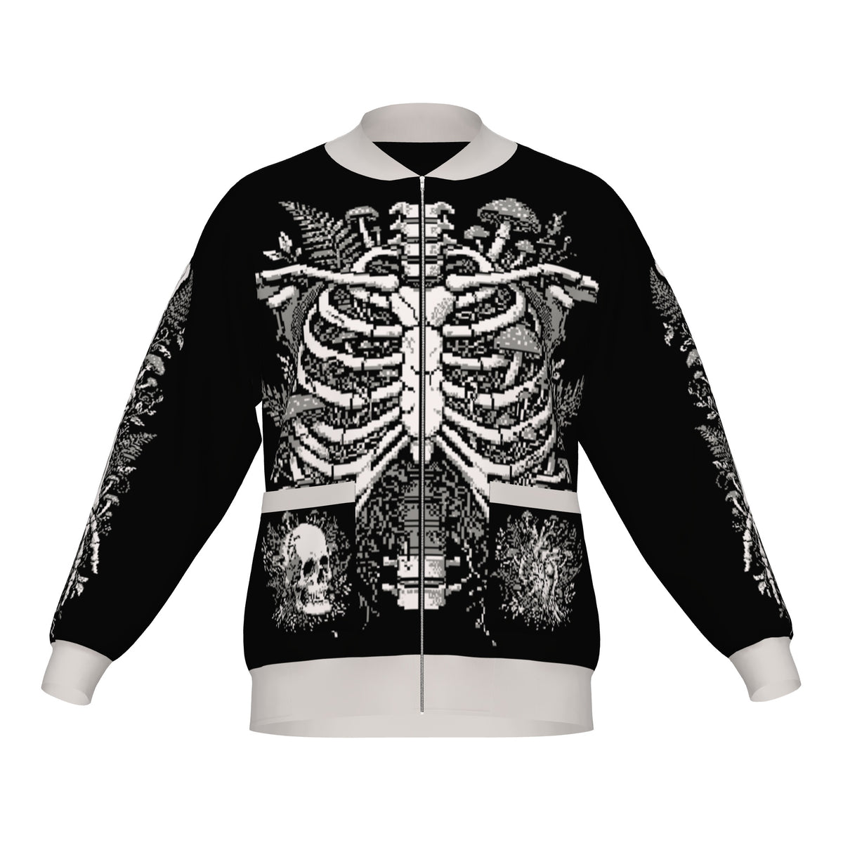 Overgrown Ribcage Bomber Jacket - Gothic Botanical Skeleton Knitwear
