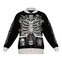 Overgrown Ribcage Bomber Jacket - Gothic Botanical Skeleton Knitwear