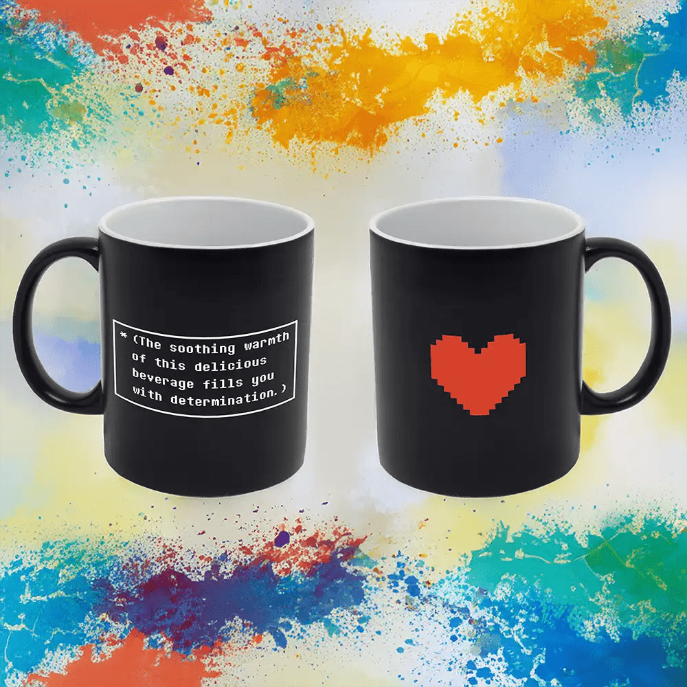 Undertale Black Mug, Pixel Art Heart & Determination Quote