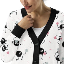 Soot Sprites Knitted Cardigan, Susuwatari & Konpeito Pattern, Studio Ghibli Knitwear