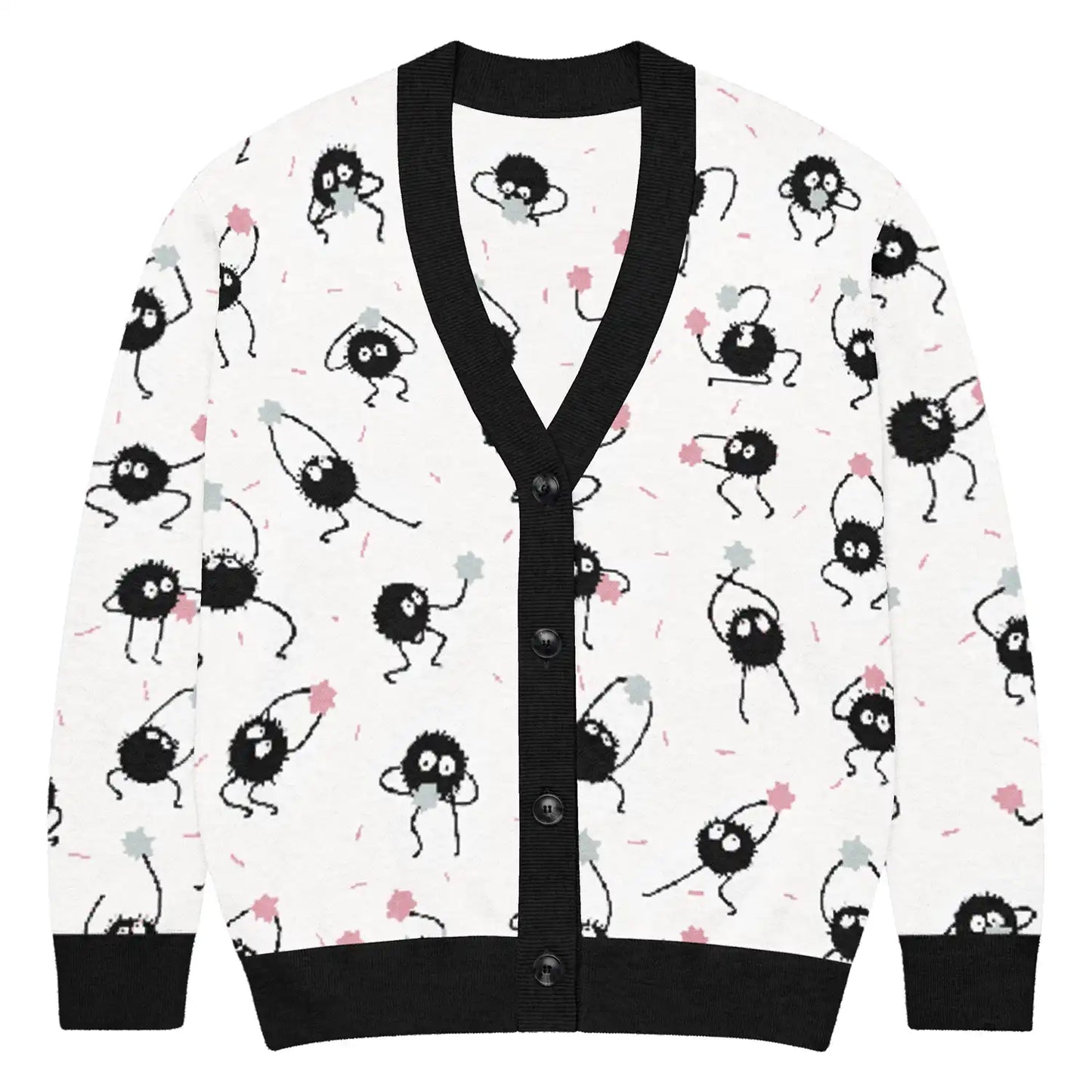 Soot Sprites Knitted Cardigan, Susuwatari & Konpeito Pattern, Studio Ghibli Knitwear