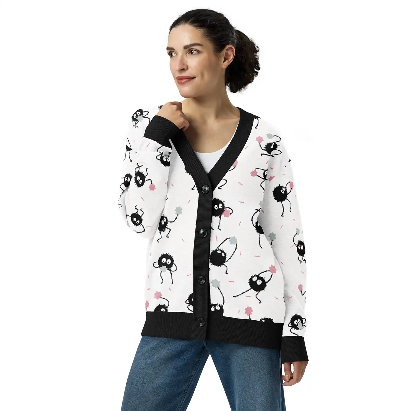 Soot Sprites Knitted Cardigan, Susuwatari & Konpeito Pattern, Studio Ghibli Knitwear