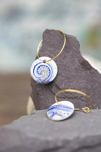 Blue Paisley and Gold Earrings, Handmade Porcelain Jewellery