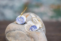 Blue Paisley and Gold Earrings, Handmade Porcelain Jewellery