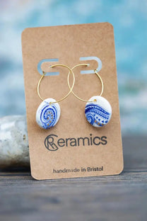 Blue Paisley and Gold Earrings, Handmade Porcelain Jewellery