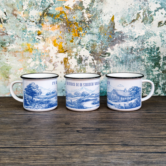 Stardew Valley Chinoiserie Campfire Mug | Blue and White Toile de Juoy Camping Cup