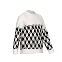White knitted sweater with geometric optical illusion cubes design in 3 colours