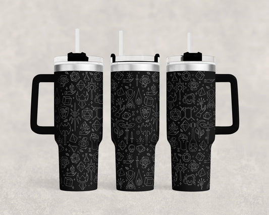 D&D Engraved 40oz Tumbler | DnD Adventure Icons | RPG Essentials Pattern