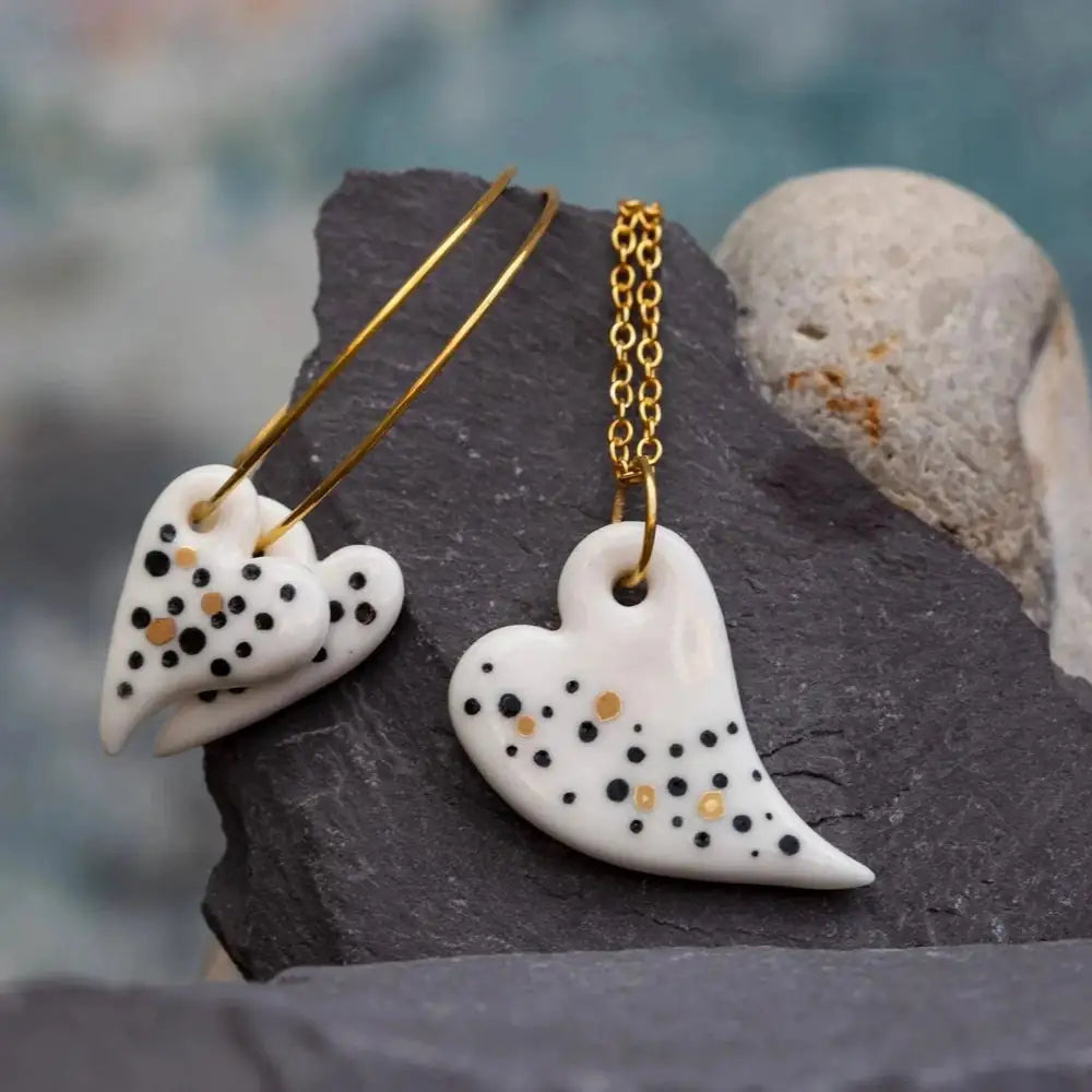 Fancy Porcelain Heart Earrings & Pendant Set