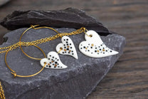 Fancy Porcelain Heart Earrings & Pendant Set