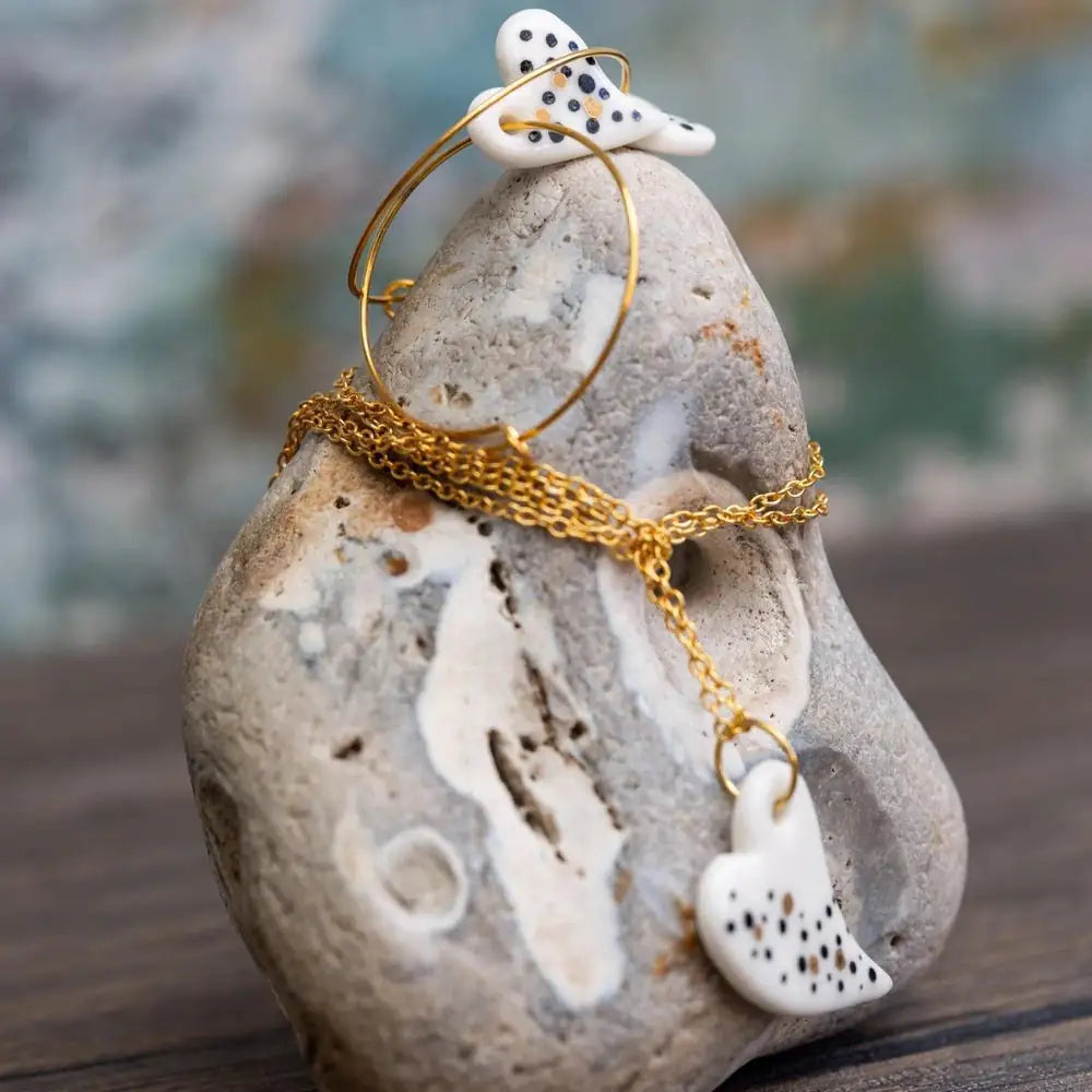 Fancy Porcelain Heart Earrings & Pendant Set