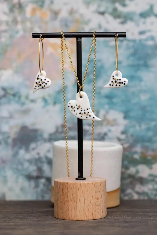 Fancy Porcelain Heart Earrings & Pendant Set