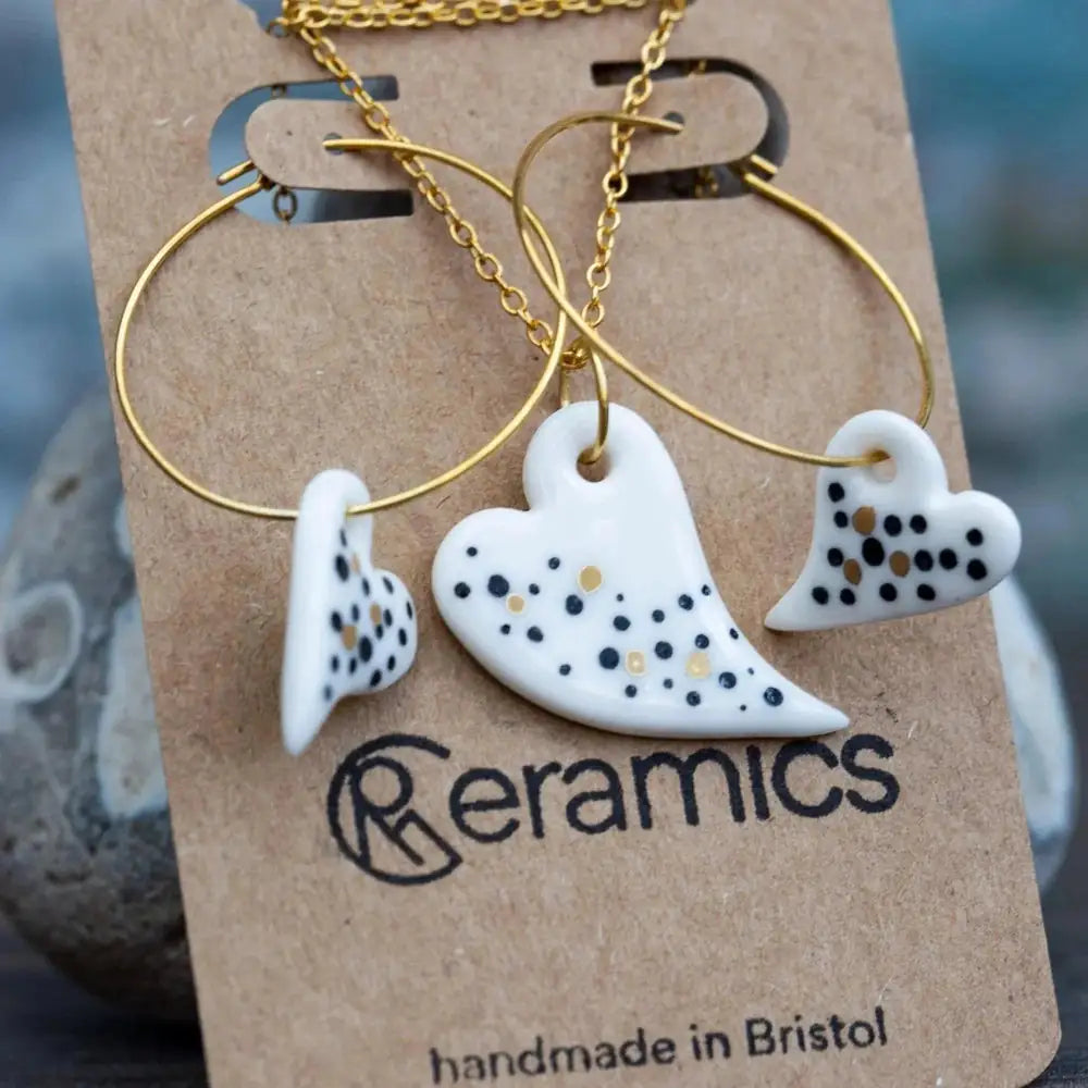 Fancy Porcelain Heart Earrings & Pendant Set