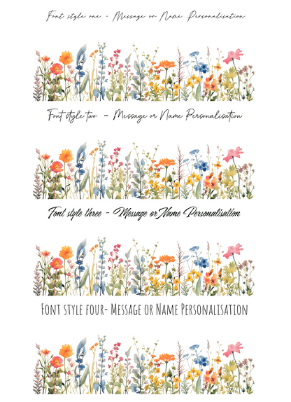The image shows four variations of a watercolour floral design intended for personalisation with a message or name.