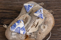 Handmade Blue Ginkgo Triangles Porcelain Jewellery Set