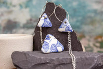 Handmade Blue Ginkgo Triangles Porcelain Jewellery Set