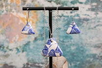 Handmade Blue Ginkgo Triangles Porcelain Jewellery Set