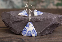 Handmade Blue Ginkgo Triangles Porcelain Jewellery Set