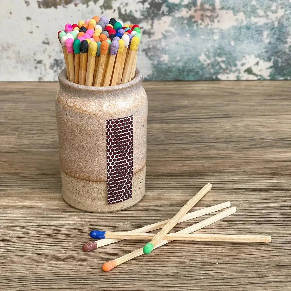 Handmade Ceramic Match Pot with Striker and Matches