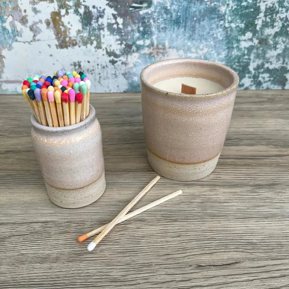 Handmade Ceramic Match Pot with Striker and Matches