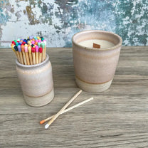 Handmade Ceramic Match Pot with Striker and Matches