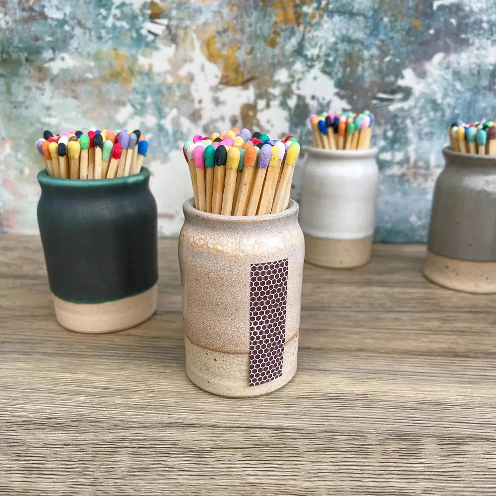 Handmade Ceramic Match Pot with Striker and Matches