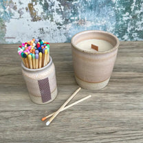 Handmade Ceramic Match Pot with Striker and Matches