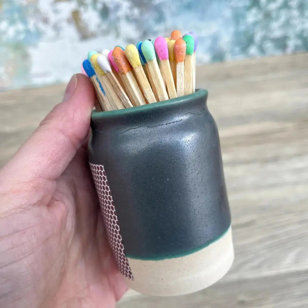 Handmade Ceramic Match Pot with Striker and Matches