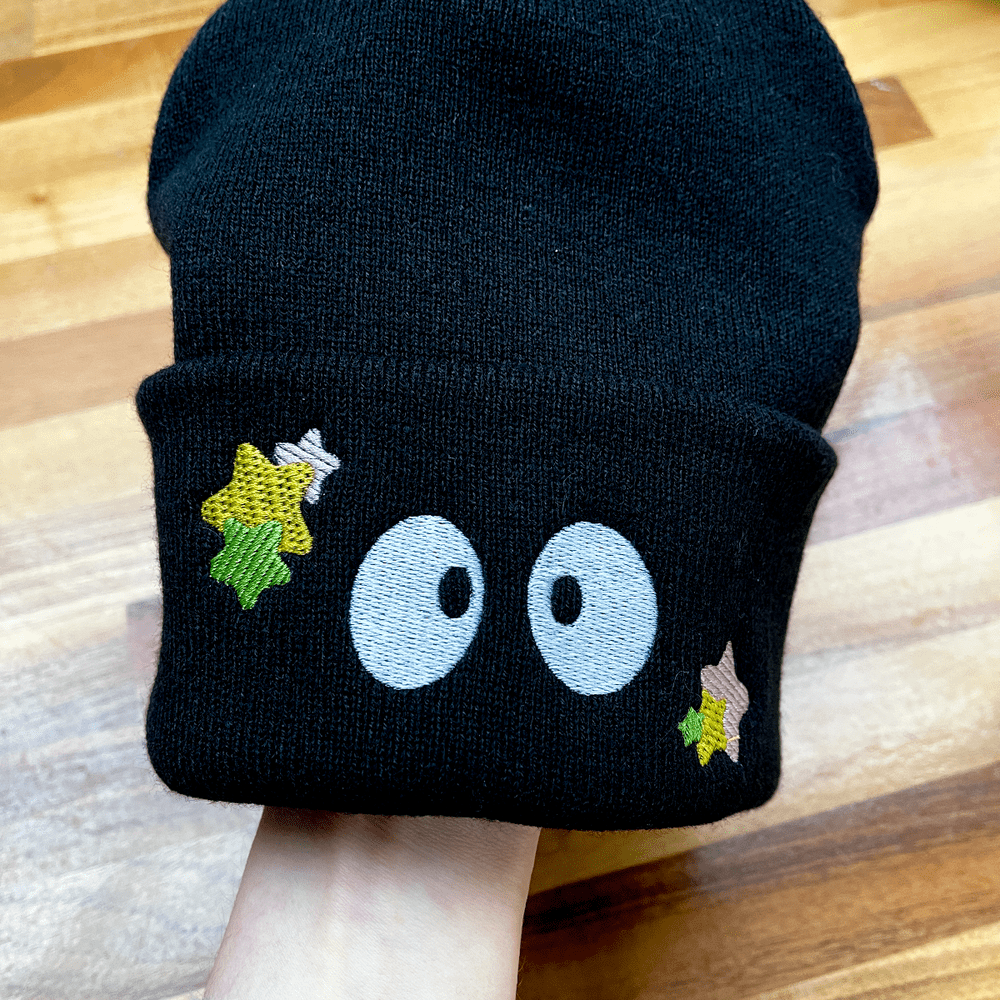 Soot Sprites Beanie | Susuwatari | Ghibli Inspired Black Soot Hat with Stars