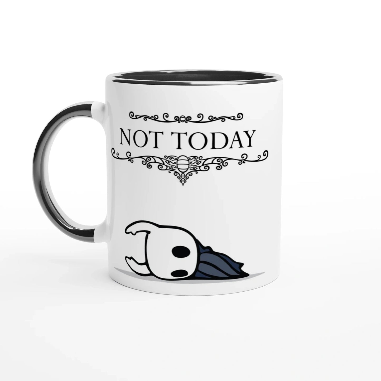 Hollow Mug with 'Not Today' text and a an exhausted ghost on a white background