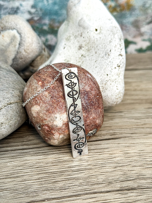 Sterling Silver Vulcan IDIC Calligraphy Etched Pendant Necklace