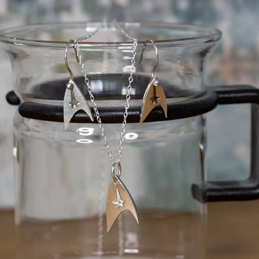 Star Trek Command Delta Pendant Drop Earrings Set - Trekkie Gift