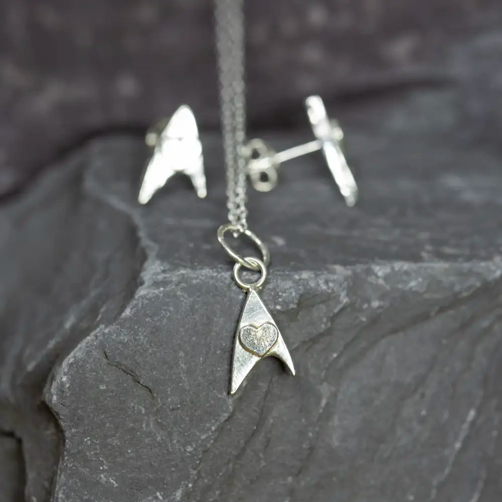 Sterling Silver Star Trek Delta Pendant & Earrings Set - Trekkie Gift