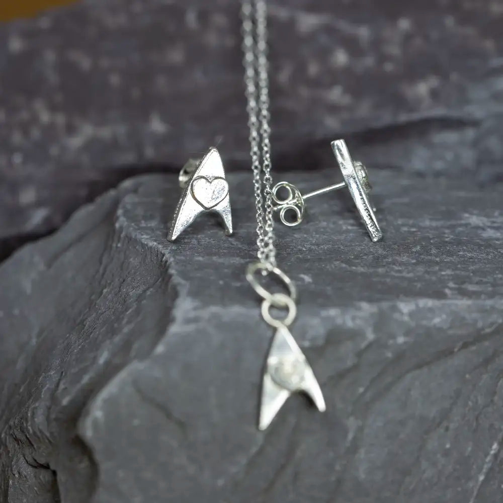 Sterling Silver Star Trek Delta Pendant & Earrings Set - Trekkie Gift